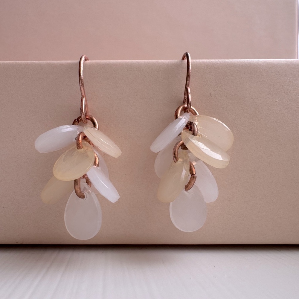 Seaglass Drop Earrings Seashell Rose Gold Statement Earrings Dangle Pastel